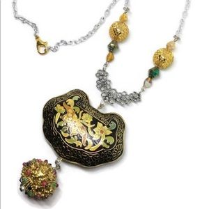 Cloisonne Butterfly Pendant Necklace- Vintage insp